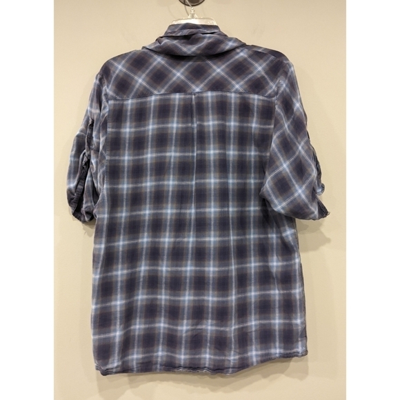 Vince Roll Tab Sleeve Plaid Cotton Cowl Neck Pocket Tunic Top XS - Picture 2 of 8